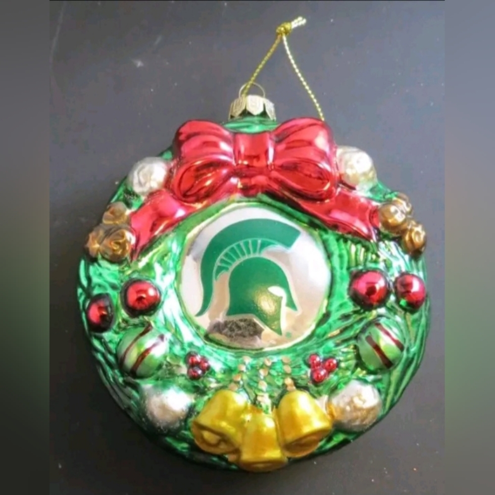 Red and Green Holiday Ornament with Festive Accents